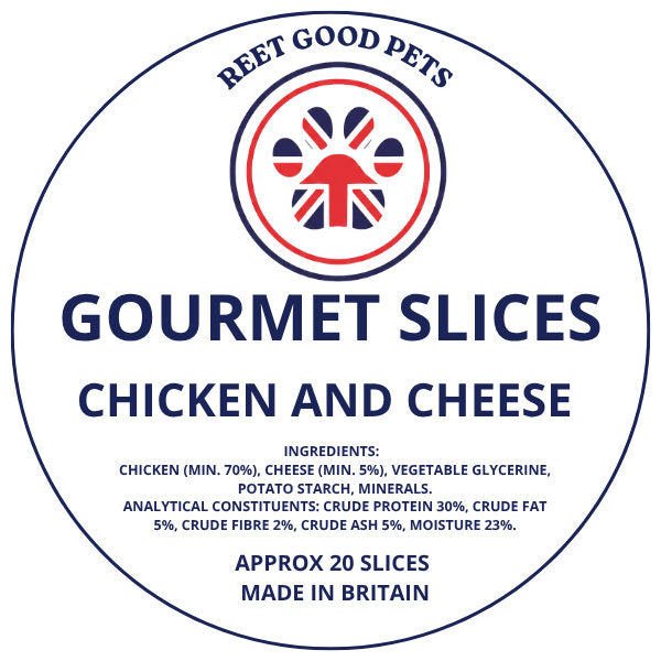 British Gourmet Slices chicken and cheese dog treats – Reet Good Pet Treats