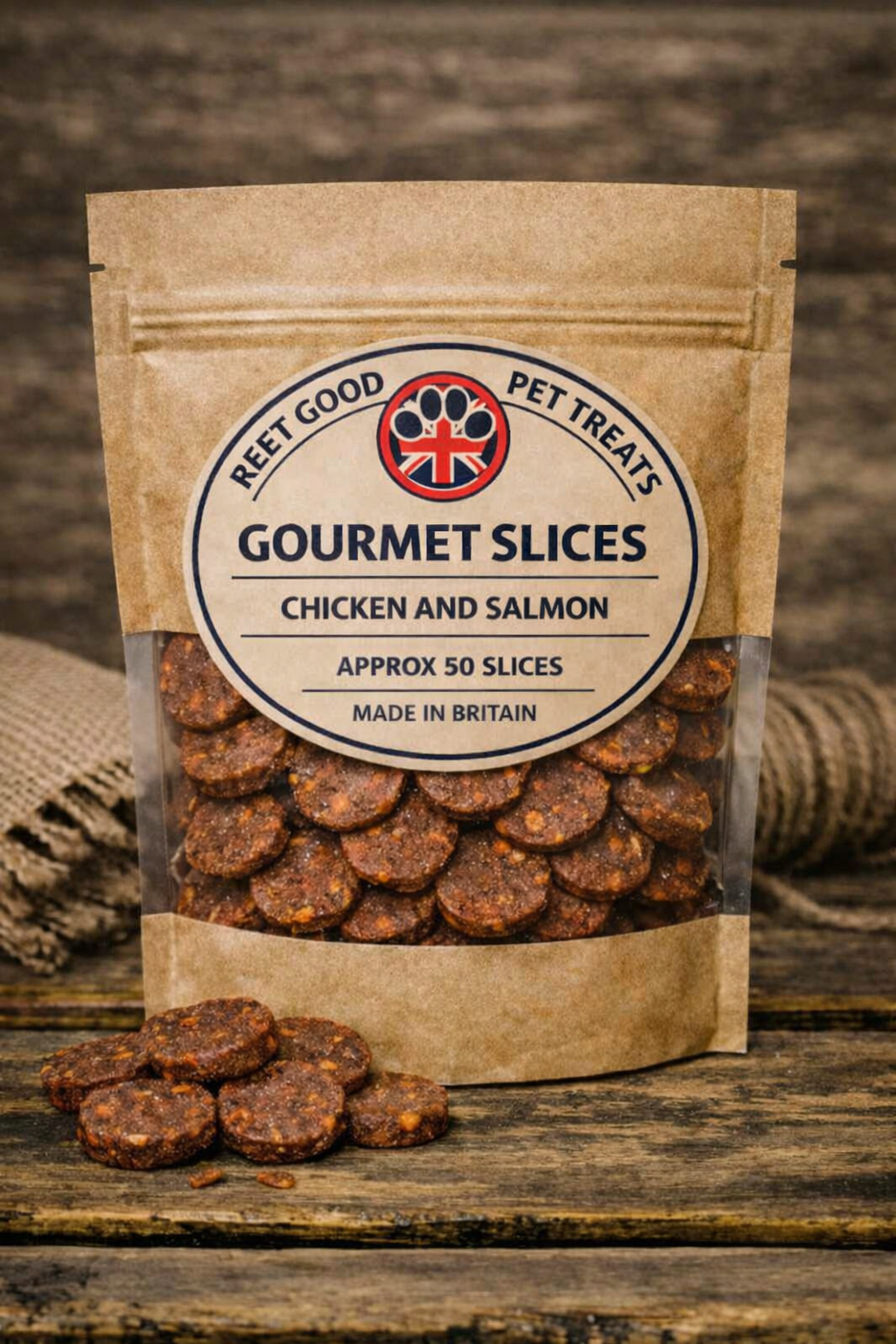 Gourmet Slices chicken and salmon 50 pack dog treats – Reet Good Pet Treats