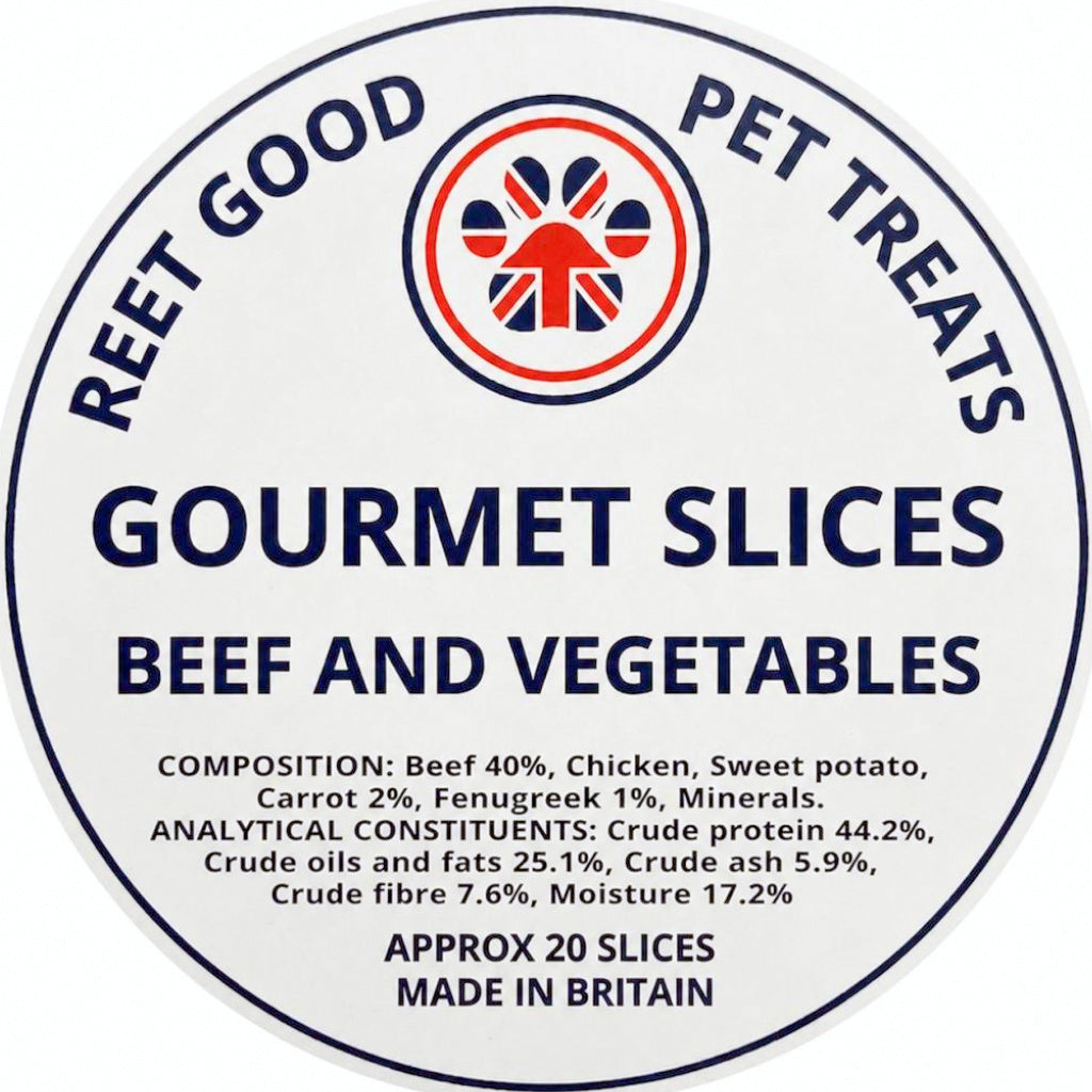 British Gourmet Slices beef and vegetables dog treats – Reet Good Pet Treats