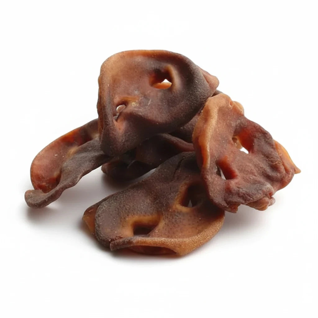 Beltin Pet Treats natural pig snout dog chews, a high-protein, long-lasting single-ingredient snack for dogs.