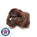 A single dark brown, textured dog treat on a white background with a 'Beltin Pet Treats Naturally Northern' logo in the bottom-left corner.
Details